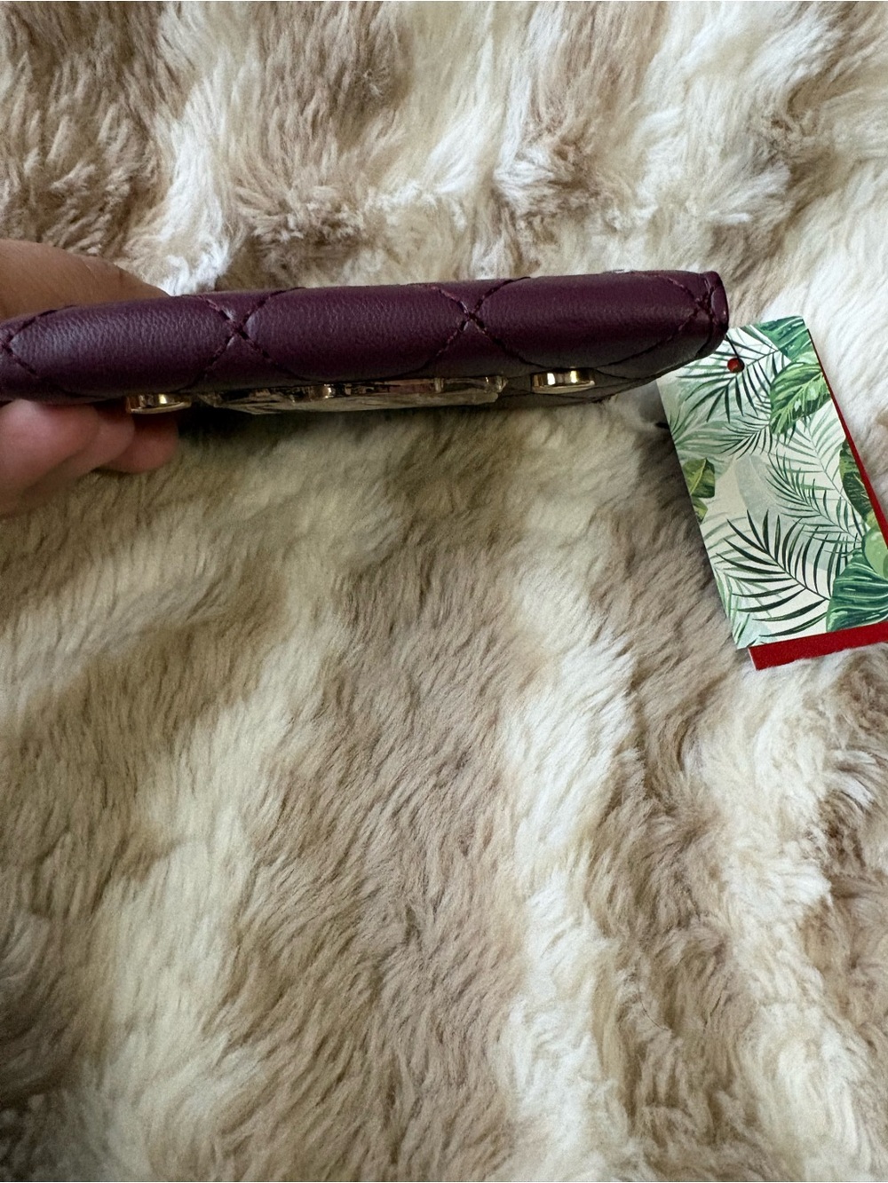 Badgley Mischka Quilted Plum Card Wallet with Gold Hardware - Picture 5 of 5